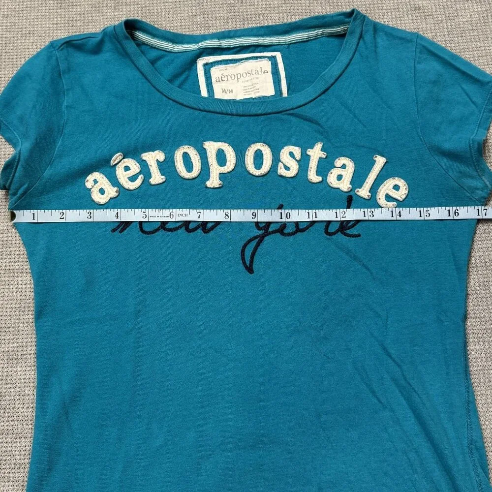 Aeropostale Womens Blue Graphic T-Shirt "New York" Embroidered Logo Medium - Picture 9 of 12